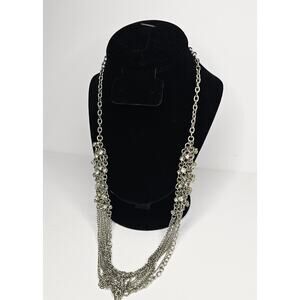 BANANA REPUBLIC Multi Strand Silver Rhinestone Necklace Jewelry Vintage Gift